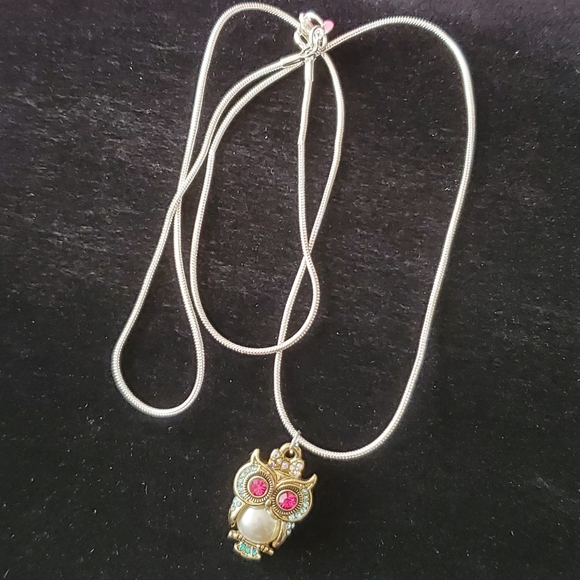 Sparkling Owl  20" inch .925 Sterling Silver Necklace - Picture 3 of 4